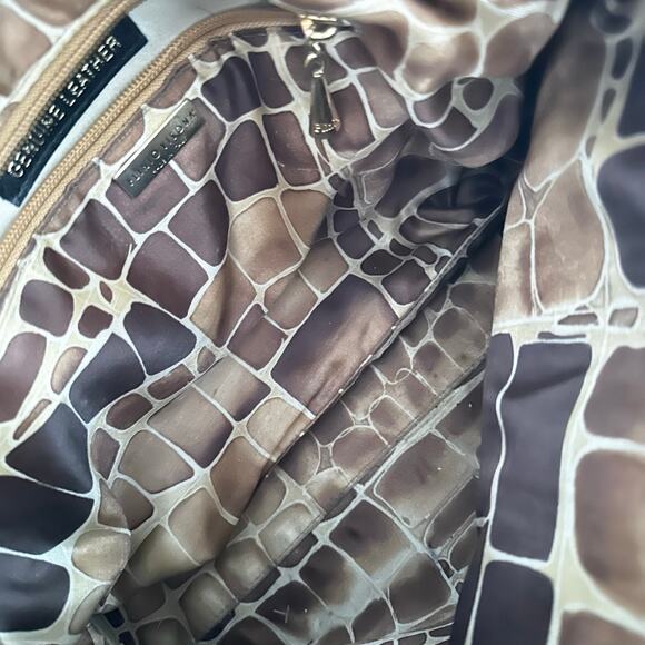 Plinio Visona Italy Black Leather Tan Stitch Shoulder Bag Animal Print Liner - Picture 2 of 10